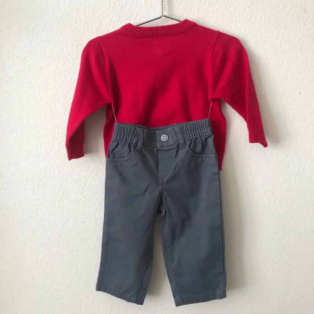 The Children’s Place red reindeer Christmas sweater gray khaki pants - Picture 2 of 6
